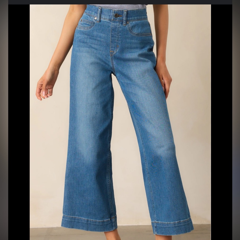 SPANX Light Blue Cropped Wide-Leg Jeans